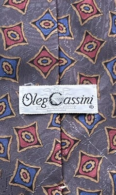 Corbata Oleg Cassini Art Deco Geométrica Años 80 Gris Azul Rojo Dorada Hecha en EE. UU. Foto 1 de 4