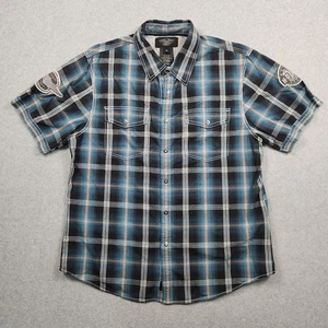 Harley Davidson Hemd Herren XL blau kariert belüftet Logo Patch Motorrad Biker - Bild 1 von 10