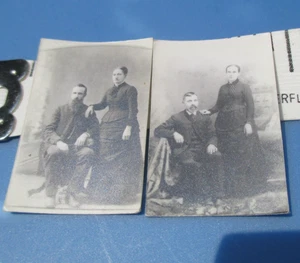 Miniature Victorian Couple Photo Pictures Set of Two Vintage Dollhouse - Picture 1 of 13