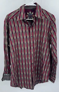 Robert Graham Men M Red striped Geometric Long Sleeve Flip-Cuff Button Up Shirt - Picture 1 of 6
