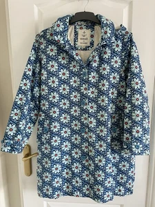 Seasalt Seaside Floral Mac Tin Cloth Organic Cotton Raincoat Uk 20 Blue Festival - Picture 1 of 6