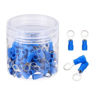 100Pcs Insulated Ring Terminal RVS1.25-5 22-16AWG Battery Connectors, Blue Foto 1 de 4