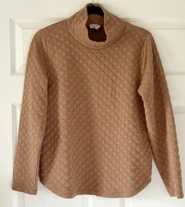 J. Crew Women’s Quilted Mock Neck Tan Sweater Pullover Long Sleeve Small Caramel - Picture 1 of 9