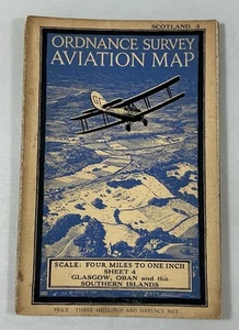 Vintage Ordnance Survey 4-mile Aviation Map, Scotland Sheet 4, Glasgow Oban 1931 - Picture 1 of 3