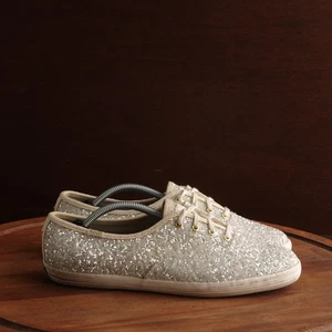 Keds x Kate Spade Damen-Sneaker Größe 8 W silber elfenbein Glitzer Schuhe Hochzeit flach - Bild 1 von 14