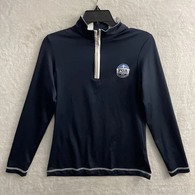 Top Cutter & Buck Mujer 1/4 Cremallera Azul XS Mezcla Poliéster Golf Logo Cuello Simulado Foto 1 de 4