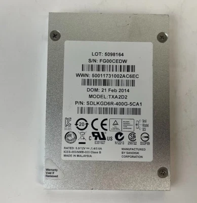 SanDisk TXA2D2 400GB 2.5" SAS Enterprise SSD – SDLKGDR-400G-5CA1 - Image 1 of 2