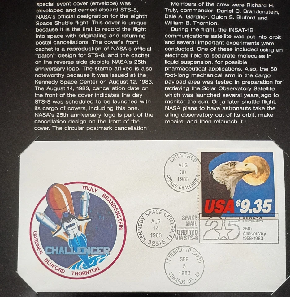 4 STS-8 1983 NASA Cover Stamps #1904  Flown on Challenger - Image 1 of 4