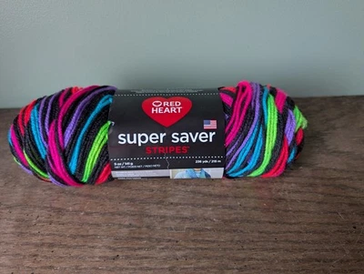 Red Heart Super Saver Stripes Neon 5 Oz 236 yds 100% Acrylic 1 Skein - Image 1 of 4