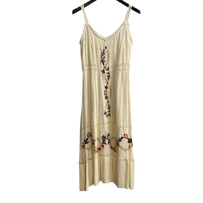 Vestido Nanette Lepore S Marfil Tiered Maxi Gauzy Encaje Floral Bordado Boho Foto 1 de 4