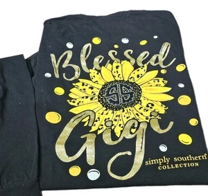 SIMPLY SOUTHERN-Black Comb.Cttn, Womens LS,  Floral Print T.Shirt-(L) - Picture 1 of 3