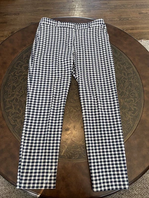 Calça social feminina Topshop EUA 10 padrão Houndstooth azul e branco - Imagem 1 de 3