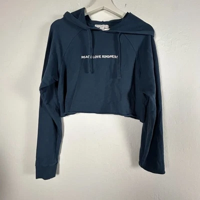 Sudadera con capucha corta Spiritual Gangster para mujer Peace Love Kindness Luna talla pequeña azul Foto 1 de 4
