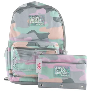 Justice Pastel Camo Backpack Bag and Pencil Case for School Girls - Picture 1 of 2