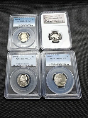 4x Lot 2005-S Proof Jefferson Nickel Bison PF69 U Cameo NGC,PCGS 1993,2009,1983s - Image 1 of 4