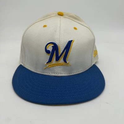 VINTAGE Milwaukee Men Golf Hats 7 5-8 White 59 FIFTY Fitted Made In USA New Era - Image 1 of 4