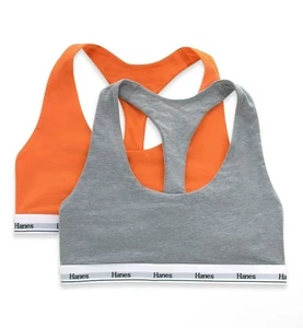 2er Pack Hanes Damen Originals Racerback Bralette Atmungsaktiv Stretch Baumwolle - Bild 1 von 8