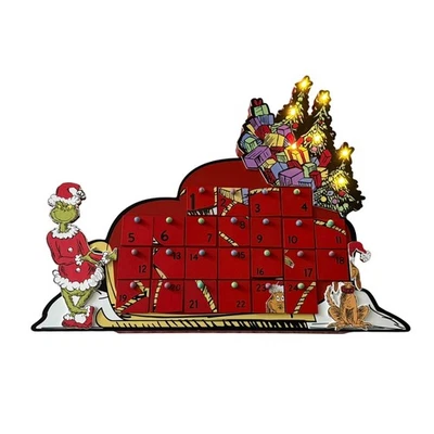 Dr. Seuss LED Sleigh Primark THE GRINCH Wooden 24 Day Advent Calendar Xmas - Image 1 of 4