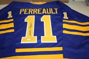 BUFFALO SABRES GILBERT PERREAULT cucito cucito autografato personalizzato JERSEY HOF JSA - Foto 1 di 2