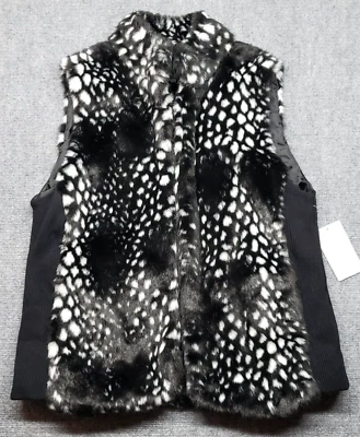 Erin London зимний жилет женщин L черный серый животное печати полный молнии искусственного меха новый - Изображение 1 из 4