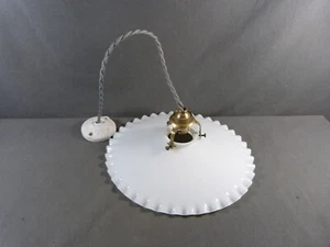 Vintage French Ruffled Opaline Milk Glass Ceiling Shade, w/Hardware, Ø 9 3/4" - Picture 1 of 12