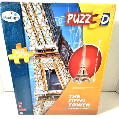 Puzz 3D Eiffel Tower 160 Piece Beginner Puzzle Hasbro 2013 Foam Backed 26" Tall - Image 1 of 4