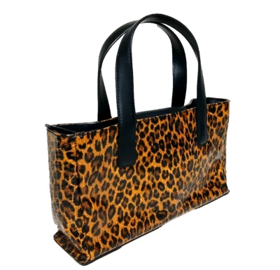 Sondra Roberts Patent PU Leather Leopard Print Handbag Double Handles Pockets - Image 1 of 4