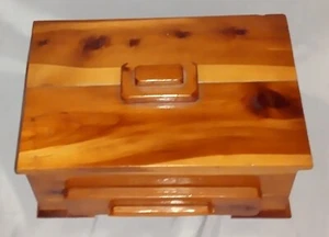 Hand Made Hinged Top w/ Drawer Cedar Chest Felt Liners 8.75"x5.75"x3.75" - Picture 1 of 8