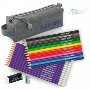 Block Pencil Case with 12 Colouring & 12 matching Personalized Pencils - Purple - Picture 1 of 12
