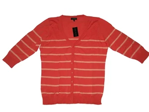 THE LIMITED Coral Stripe 3/4 Sleeve Button CARDIGAN SWEATER Womens Size XXL NEW - Picture 1 of 4