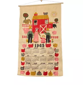 Stevens Original Kalender Handtuch 1965 Bauernhof rot Scheune Hühner Schweine State Fair Fam - Bild 1 von 11