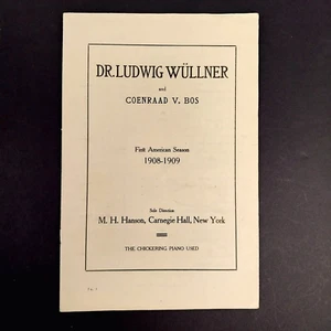 Original 1909 Carnegie Hall New York Theater Programm Dr. Ludwig Wullner - RAR! - Bild 1 von 4