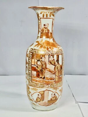 19th Chinese gilt iron red royal court scenery vase  - Image 1 of 4