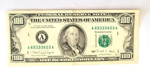 1969 $100 One Hundred Dollar Bill, Federal Reserve Note Serial # B01855643A - Picture 1 of 2
