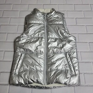 Girls Heavyweight Puffer Vest Silver Metallic Size Large (10) - Picture 1 of 8