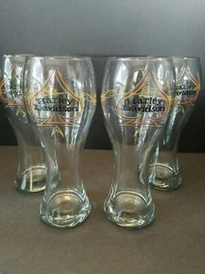 4- Harley Davidson 16 oz. Beer Glasses 9" tall  spade in flames, heavy glass. - Picture 1 of 5