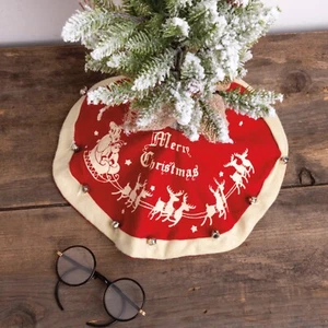 VINTAGE RETRO STYLE MERRY CHRISTMAS MINI TREE SKIRT 12" - SANTA CLAUS & SLEIGH - Picture 1 of 2