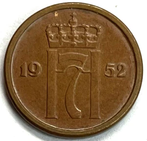 1952 Norway ๐ณ๐ด 1 Ore Haakon VII Coin Condition About Uncirculated - Picture 1 of 2