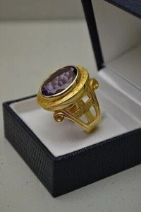 4Ct Oval Cut Simulated Amethyst Pinky Men's Wedding Ring 14K Yellow Gold Plated - Picture 1 of 6