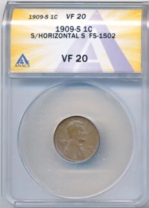 1909-S/Horizontal S  / FS-1502  / ANACS VF-20 - Picture 1 of 2