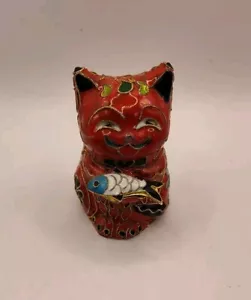 Statuina gatto cloisonne vintage porcellana smaltata - Foto 1 di 14