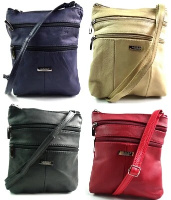 LADIES GIRLS NEW GENUINE LEATHER CROSSOVER BODY BAG SHOULDER BAG PURSE SATCHEL - Image 1 of 4