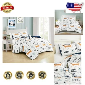 Adorable Cartoon Dogs Full/Queen Bedding Set - 4-Piece Microfiber Ensemble - Picture 1 of 10