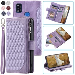 For ZTE Blade A51 Rhombic Wallet Case,Luxury Leather Zipper Flip Card Case - Picture 1 of 44