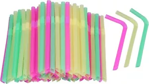 Jumbo Flexible Smoothie Plastic Straws 100 Pcs Assorted Colors Large Bendable - Picture 1 of 3