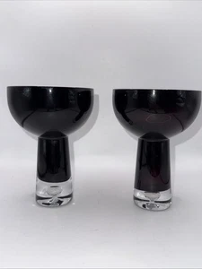 Pair Vtg Krosno Poland Hand Blown Purple Candle Holder Or Vase Suspended Bubble - Picture 1 of 9