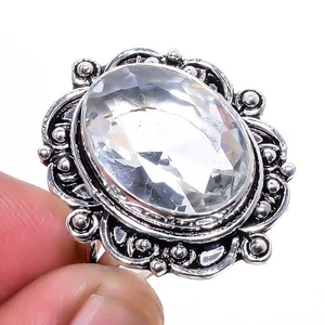 Anello gioiello placcato argento pietra preziosa topazio bianco s.8 M1521 - Foto 1 di 5