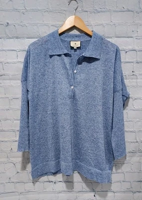 TUCKERNUCK Clayton Shirt M/L Long Sleeve Linen Blend Polo Blue Thin Sweater  - Image 1 of 4