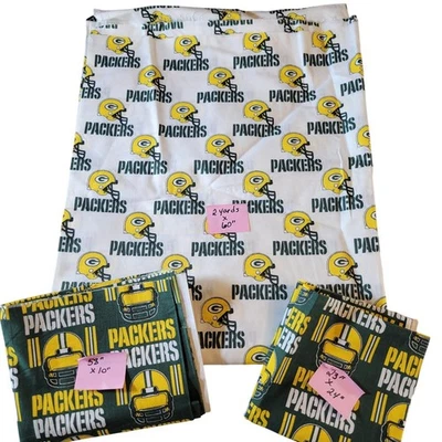Green Bay Packers Fabric 3 Piece NFL Licensed 1994 Cotton 2yd + Remnants Vintage - Image 1 of 4