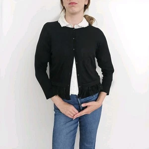 MAX MARA Studio Silk Wool Soft Fine Knit Cardigan Size S 8 10 Feather Details - Picture 1 of 9